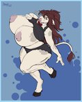 anthro big_breasts blep blue_border blush border bouncing_breasts bra breasts clothing curvy_figure female huge_breasts hyper hyper_breasts looking_at_viewer nipples panties solo tongue tongue_out underwear voluptuous greasymojo sable_harvey bovid bovine mammal absurd_res hi_res