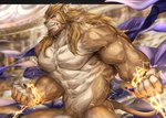 alternate_species anthro blonde_hair blonde_pubes blue_eyes electricity furrification hair male muscular muscular_male pubes solo rabbity marvel thor_(marvel) felid lion mammal pantherine hi_res