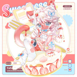 4_fingers accessory anthro biped blue_eyes blue_pupils cake claws clipboard clothed clothing countershade_face countershade_neck countershade_torso countershading cutlery dessert dipstick_tail eyewear female fingerless_(marking) fingers food footwear fork fruit fully_clothed garter_belt garter_straps glasses goo_drip hair hair_accessory hand_to_mouth handpaw heart_pupils heart_symbol inner_ear_fluff kitchen_utensils legs_together looking_at_viewer markings paws pink_ears pink_markings pink_tail_tip plant pupils sitting socks solo strawberry strawberry_shortcake_(food) tail tail_markings text three-quarter_view tools tuft unusual_anatomy unusual_limb white_hair white_inner_ear_fluff young young_anthro young_female dong88 fraise_(potatoximon) domestic_cat felid feline felis mammal 1:1 2025 chinese_description chinese_text colored dated english_text hi_res shaded translation_check translation_request
