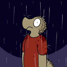 anthro clothed clothing male outside raining simple_background solo toony trout_(artist) lizard_(trout) lizard reptile scalie 1:1 2016 aliasing digital_media_(artwork)