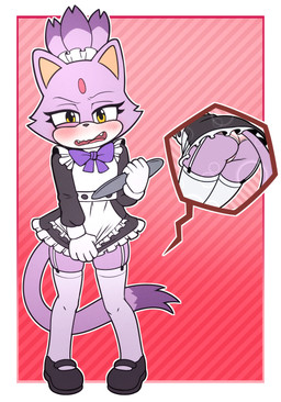 anthro blush bow_(feature) butt clothed clothing dress embarrassed female footwear legwear loli looking_at_viewer maid_uniform panties shoes solo standing tail thigh_highs underwear uniform young gi0 sega sonic_the_hedgehog_(series) blaze_the_cat domestic_cat felid feline felis mammal 2026 absurd_res hi_res