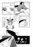 areola breasts convenient_censorship duo fangs female feral hair interspecies knife male nipples nude teeth text gomi_(gomitin) touhou rin_kaenbyou animal_humanoid cat_humanoid domestic_cat felid felid_humanoid feline feline_humanoid felis fish humanoid mammal mammal_humanoid marine scombrid scombriform tuna 2014 censored japanese_text monochrome translated