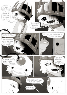 ambiguous_feral ambiguous_gender angry black_eyes blood bodily_fluids bound chain chained collar crescent_(shape) crown dialogue dot_eyes drooling duo ellipsis fantasy feathers female feral forehead_gem fur gem grin group headgear larger_female larger_feral looking_at_another metal_collar mouth_closed open_mouth open_smile outside pupils saliva scutes sharp_teeth simple_eyes size_difference smaller_ambiguous smaller_feral smile speech_bubble tail talking_to_another teeth text trio upper_teeth_only white_body white_fur white_pupils wounded jejejunum european_mythology greek_mythology mythology ember_(jejejunum) secret_(jejejunum) whisper_(jejejunum) avian bird deity dragon fraid_(species) harpy mythological_avian mythological_creature mythological_scalie nethermare scalie 2025 comic digital_drawing_(artwork) digital_media_(artwork) english_description english_text greyscale hi_res monochrome sepia female_(lore) male_(lore)