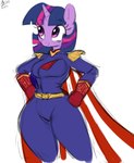 anthro anthrofied bangs blunt_bangs cape clothing cosplay female hands_on_hips horn purple_body smile solo superhero aer0_zer0 friendship_is_magic hasbro my_little_pony mythology the_boys_(series) homelander_(the_boys) twilight_sparkle_(mlp) equid equine mammal mythological_creature mythological_equine unicorn 2022 absurd_res colored_sketch digital_drawing_(artwork) digital_media_(artwork) hi_res sketch