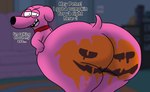 anthro bent_over big_butt butt collar dialogue fur hand_on_hip holidays huge_butt inside jack-o'-lantern looking_back male narrowed_eyes open_mouth pumpkin_butt solo squint teeth text tongue toony white_body white_fur cornynoodles deltaflame third-party_edit family_guy halloween brian_griffin canid canine canis domestic_dog mammal english_text hi_res