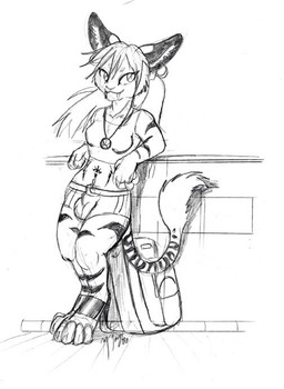 anthro backpack biped bottomwear breasts bulge clothed clothing digitigrade ear_piercing fangs fur gynomorph hair intersex jewelry long_hair looking_at_viewer midriff navel necklace piercing shirt shorts simple_background skimpy small_breasts solo standing student tail tail_tuft tank_top tattoo teeth topwear tuft white_background darkzuri priss felid hybrid lagomorph leporid mammal pantherine rabbit tiger 2008 greyscale monochrome sketch