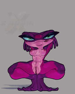 anthro areola blue_sclera breasts crouching eyelashes feet female front_view genitals green_eyes grey_background hands_behind_head leg_markings licking licking_lips licking_own_lips markings nipples nude pink_areola pink_body pink_nipples purple_body simple_background small_breasts smile socks_(marking) solo thick_thighs tongue tongue_out vulva wide_hips xrobinsfw blue_sky_studios rio_(series) gabi_(rio) amphibian frog mimic_poison_frog pseudo-dendrobate scalie 4:5 hi_res