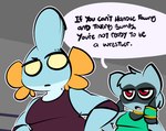 anthro dialogue duo female freckles grey_background jewelry male red_eyes simple_background talking_to_another wrestling wrestling_outfit 1-upclock nintendo pokemon noh_(1-upclock) generation_3_pokemon generation_4_pokemon mudkip pokemon_(species) riolu hi_res