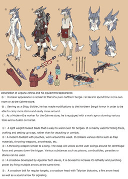 anthro armor axe caption clothed clothing crossbow crossbow_bolt eyewear fully_clothed fur glasses grey_body grey_fur information information_box male multicolored_body multicolored_fur multiple_angles nude off/on porch ranged_weapon solo tail text vilous_universe weapon wearing_glasses white_body white_fur mick39 leguna_alhess sergal english_text hi_res model_sheet