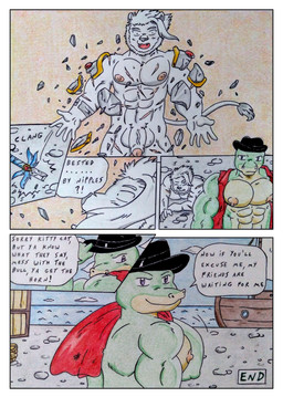 abs albino anthro balls biceps big_muscles big_pecs border broken_armor broken_sword clothed clothing comic_panel dialogue duo fur genitals green_body hat headgear headwear male manly multicolored_body muscular muscular_anthro muscular_arms muscular_male nipples nude nude_anthro nude_male open_clothing open_mouth open_shirt open_topwear pecs penis pink_nipples port purple_eyes red_clothing sea seaside ship shirt speech_bubble surprised tail tail_tuft thick_penis topwear tuft vehicle water watercraft white_body white_border white_fur wounded dashthefox nikel felid lion lizard mammal pantherine reptile scalie absurd_res comic hi_res traditional_media_(artwork)