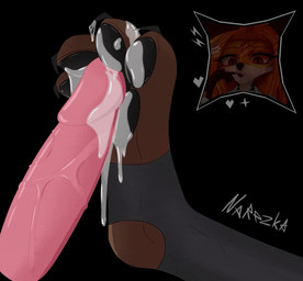 anthro black_pawpads bodily_fluids claws clothing cum cum_on_paw duo feet female foot_fetish foot_play genital_fluids genitals humanoid_genitalia legwear male male/female pawpads paws penis stockings narezka naria_(narezka) canid canine fox mammal animated digital_media_(artwork)