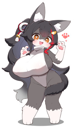 3_toes 4_fingers accessory alternate_species anthro anthrofied arms_bent bangs barefoot big_breasts biped black_ears black_hair black_nose black_tail blush breasts camel_toe clothed clothed_anthro clothed_female clothing cute_fangs eyebrow_through_hair eyebrows eyelashes fangs feet female female_anthro fingers fur gloves_(marking) grey_body grey_fur grey_inner_ear hair hair_accessory handpaw heart_symbol highlights_(coloring) huge_breasts inner_ear_fluff kemono leg_markings leotard long_hair looking_at_viewer markings multicolored_body multicolored_fur multicolored_hair navel_outline nipple_outline open_mouth open_smile orange_eyes pawpads paws pink_mouth pink_pawpads pink_tongue ponytail pupils red_highlights shortstack shortstack_female side_boob simple_background smile smiling_at_viewer socks_(marking) solo standing tail tail_around_leg teeth thick_thighs three-quarter_view toes tongue translucent translucent_hair tuft two_tone_body two_tone_fur two_tone_hair white_background white_body white_clothing white_fur white_inner_ear_fluff white_leotard white_pupils white_sclera wide_hips zazami_d hololive vtuber ookami_mio canid canine canis mammal wolf 2025 3:5 absurd_res digital_media_(artwork) full-length_portrait hi_res japanese_description portrait shaded
