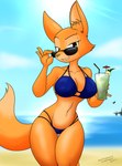 2022 5_fingers aircraft anthro beach beverage big_breasts bikini breasts brown_nose canid canine cleavage clothed clothing cloud container cup diane_foxington dreamworks drinking_glass drinking_straw eyebrow_piercing eyebrows eyewear facial_piercing female fingers fluffy food fox fruit fur glass glass_container glass_cup green_eyes helicopter hi_res holding_beverage holding_object inner_ear_fluff lemon looking_at_viewer mammal navel nipple_outline orange_body orange_fur outside piercing plant raised_eyebrow sandwich-anomaly sea seaside signature sky slim smile solo sun sunglasses swimwear teeth the_bad_guys tuft umbrella_drink vehicle water