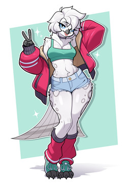 anthro beak blep blue_eyes bottomwear bra breasts choker clothed clothed_anthro clothed_female clothing daisy_dukes denim denim_bottomwear denim_clothing denim_shorts feathers female footwear furgonomic_footwear furgonomics gesture hair hand_behind_head hand_gesture hotpants jacket jewelry looking_at_viewer medium_breasts midriff neck_tuft necklace non-mammal_breasts open_clothing open_jacket open_topwear shoes shorts solo sports_bra tail tail_feathers thick_thighs toeless_footwear toeless_shoes tongue tongue_out topwear tuft underwear v_sign white_body white_feathers white_hair budoti avian bird owl absurd_res hi_res
