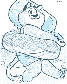 anthro fur male solo summer chumpy disney zootopia benjamin_clawhauser cheetah felid feline mammal 2016 blue_and_white hi_res monochrome source_request