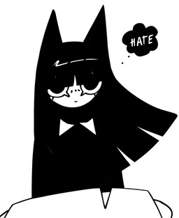 anthro bangs black_clothing black_ears black_hair clothing eyelashes female hair simple_background solo text thought_bubble white_background white_body white_sclera white_text xarop77 witchcat_(xarop77) domestic_cat felid feline felis mammal 2025 digital_drawing_(artwork) digital_media_(artwork) english_text monochrome portrait
