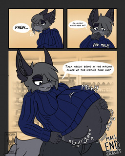 abdominal_bulge anthro belly big_belly bottomwear breasts claws clothed clothing dialogue digestion digestion_noises female half-closed_eyes hand_on_belly mouth_closed narrowed_eyes navel open_mouth pants raised_clothing raised_sweater raised_topwear soft_vore solo speech_bubble sweater tail text topwear vore awoogasm serena_(awoogasm) hybrid 2020 4:5 comic english_text hi_res signature