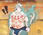 abs anthro beach blush bodily_fluids clothing embarrassed fangs good_boy looking_at_viewer male muscular muscular_anthro muscular_male navel nipples seaside shy solo standing sweat tail tail_motion tailwag teeth underwear krepht lifewonders tokyo_afterschool_summoners oguchi_magami_(tas) canid canine canis mammal wolf himbo 2021 hi_res