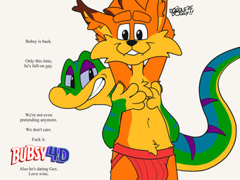 clothed clothing covering_chest duo fur jockstrap jockstrap_only male orange_body orange_fur parody profanity text topless underwear underwear_only doodledoggy bubsy_(series) bubsy_4d gex_(series) bubsy_bobcat gex_the_gecko bobcat felid feline gecko lizard lynx mammal reptile scalie 2025 4:3 english_text hi_res signature