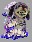 ambiguous_gender blue_eyes chain chain_leash collar feral leash sharp_teeth solo teeth y2k_(graphic_design) dayohiko canid canine canis dalmatian domestic_dog mammal hi_res