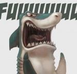 ambiguous_gender angry dental_floss fangs fin humor open_mouth solo teeth tongue uvula yelling silverfox5213 fish mammal marine shark digital_media_(artwork) digital_painting_(artwork) half-length_portrait meme portrait reaction_image