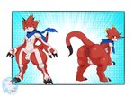 anthro anus balls bent_over butt claws flaccid genitals horn male penis presenting presenting_anus puffy_anus red_body scarf solo leakyemmet bandai_namco digimon betelgammamon digimon_(species) scalie hi_res