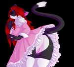 anthro butt clothed clothing dress female genitals hair legwear long_hair maid_uniform presenting presenting_hindquarters pussy raised_tail red_hair solo stockings tail uniform upskirt bluetashi kitty_(meyou) domestic_cat felid feline felis mammal alpha_channel