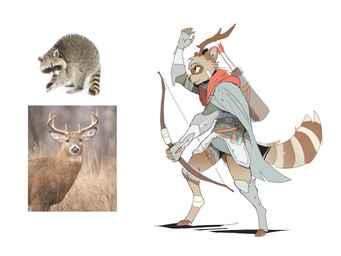 ambiguous_gender anthro antlers armor arrow_(weapon) bandage bandaged_face bandaged_leg biped bow_(weapon) brown_body brown_fur clothed clothed_anthro clothing digitigrade elixir fur horn ranged_weapon simple_background solo standing weapon white_background notglacier deer hybrid mammal procyonid raccoon 2019 4:3 absurd_res digital_drawing_(artwork) digital_media_(artwork) english_description hi_res reference_image