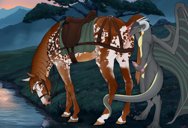 animal_genitalia animal_vulva anthro anthro_on_feral anus bestiality bridle brown_body brown_fur butt cunnilingus dock_(anatomy) drinking_water duo equine_genitalia equine_vulva female female_feral feral fur genitals grey_body grey_scales holding_penis hooves horn interspecies larger_female larger_feral male male/female male_anthro male_on_feral mane masturbation membrane_(anatomy) membranous_wings mount/rider_relations oral outside penile penile_masturbation penis puffy_anus reins river saddle scales scenery sex size_difference smaller_anthro smaller_male tail tail_grab vaginal vulva water wings angellsview3 conditional_dnp mythology zephere dragon equid equine horse mammal mythological_creature mythological_scalie scalie hi_res story story_in_description