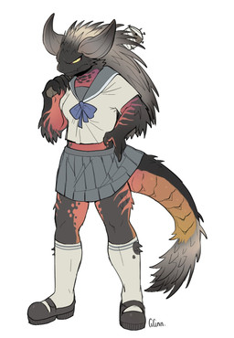 2_horns 5_fingers anthro anthrofied arms_bent bat_(object) biped bottomwear breasts claws clothed clothed_anthro clothed_female clothing club_(weapon) female female_anthro finger_claws fingers footwear fully_clothed fully_clothed_anthro fully_clothed_female grey_body grey_bottomwear grey_clothing grey_footwear grey_shoes grey_skirt grumpy holding_club holding_melee_weapon holding_object holding_weapon horn long_socks looking_at_viewer melee_weapon midriff mouth_closed multicolored_body nail nailed_bat scales school_uniform shirt shoes simple_background skirt socks solo spiked_tail spikes spikes_(anatomy) standing sukeban tail text topwear torn_clothing torn_footwear torn_socks uniform ventral_scales weapon white_background white_clothing white_footwear white_shirt white_socks white_topwear ggnn_(artist) capcom monster_hunter elder_dragon nergigante scalie 2024 artist_name digital_media_(artwork) flat_colors full-length_portrait hi_res portrait