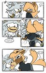 anthro blush duo female hug kissing male male/female romantic tail tail_motion tailwag buttermoth third-party_edit idw_publishing sega sonic_the_hedgehog_(comics) sonic_the_hedgehog_(idw) sonic_the_hedgehog_(series) silver_the_hedgehog whisper_the_wolf canid canine canis eulipotyphlan hedgehog mammal wolf colored hi_res