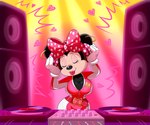 accessory anthro bow_(feature) bow_ribbon breasts clothed clothing disc_jockey electronics eyelashes female hair_accessory hair_bow hair_ribbon headphones lips lipstick makeup ribbons smile solo speaker turntable_(decks) vinyl_record lonbluewolf disney minnie_mouse mammal mouse murid murine rodent 2022 6:5 hi_res