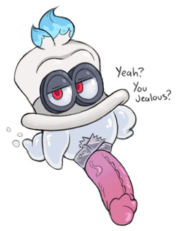 dildo duct_tape looking_at_viewer male not_furry question_mark sex_toy simple_background solo tape text white_background acstlu mario_bros nintendo super_mario_odyssey cappy_(mario) bonneter ghost spirit english_text low_res