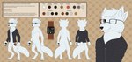 4_ears anthro black_clothing black_jacket black_topwear bottomless brown_eyes clock clothed clothed/nude clothing digitigrade eyewear eyewear_only fur glasses glasses_only jacket looking_at_viewer male multi_ear nude nude_anthro nude_male one_eye_closed pantsless pose puffer_jacket shirt smartwatch solo standing tail text thigh_pouch topwear watch wearing_glasses white_body white_fur white_tail wink winking_at_viewer roidh the_isolationists the_nature_of_predators elliott_(zeyzell) canid canine fox mammal zeyzell zeyzell_fox absurd_res digital_drawing_(artwork) digital_media_(artwork) english_text hi_res model_sheet