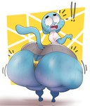 anthro big_butt blue_body bodily_fluids bottomwear butt clothing exclamation_point female huge_butt huge_hips huge_thighs hyper hyper_butt looking_back open_mouth shirt shocked skirt solo sweat sweaty_butt thick_thighs thong topwear underwear wide_hips crowundeadcat cartoon_network the_amazing_world_of_gumball nicole_watterson domestic_cat felid feline felis mammal 2025 hi_res