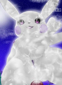 after_sex anthro anus bodily_fluids breasts cum cum_covered cum_drip cum_from_vagina cum_in_mouth cum_in_vagina cum_inside drinking drinking_cum dripping duo erection female genital_fluids genitals heart_eyes heart_symbol looking_at_viewer looking_down low-angle_view male messy navel night nippel nipples nude nude_anthro open_mouth penis plant pokemorph purple_eyes sky smile solo spread_vulva spreading star teeth vulva white_body silavos nintendo pokemon pokemon_pokopia peakychu generation_1_pokemon ghost mammal pikachu pokemon_(species) rodent spirit hi_res watermark