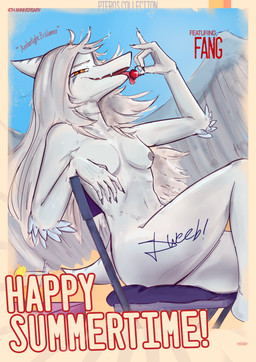 anthro areola beach breasts cherry eating_fruit elbow_feathers feathers female food fruit grey_areola grey_body grey_hair grey_nipples hair navel nipples nude nude_beach nude_female open_wings orange_eyes plant pose poster short_tail sitting small_breasts smile smiling_at_viewer snout solo summer tail tongue tongue_out kettamini rehikir cavemanon_studios goodbye_volcano_high ko_op_(game_developer) snoot_game fang_(gvh) feathered_scalie prehistoric_species pterodactylus pterosaur reptile scalie absurd_res hi_res pinup