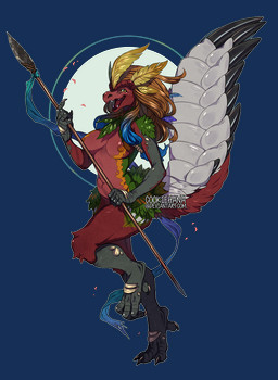 anthro big_tail breasts claws feathers female hair holding_object holding_weapon melee_weapon nipples nude open_mouth polearm scales simple_background smile solo spear tail teeth tongue weapon hanaface capcom monster_hunter mythology bird_wyvern maccao mythological_creature reptile scalie hi_res