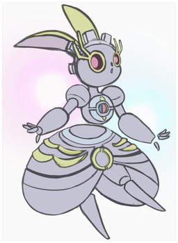 anthro border female legendary_pokémon magearna metal nintendo open_mouth pink_eyes pokémon pokémon_(species) pokémorph simple_background solo twistedlilheart video_games white_border