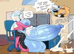 anthro areola balls big_balls big_breasts big_penis blue_areola blue_body blue_nipples bodily_fluids bottomwear breasts chair clothing collared_shirt crossgender cum cum_on_ground cumshot desk dress_shirt ejaculation erection exclamation_point footwear ftg_crossgender fti_crossgender furniture genital_fluids genitals gloves gynomorph handwear heart_symbol high_heels huge_balls huge_breasts huge_penis hyper hyper_balls hyper_genitalia hyper_penis intersex masturbation nipples offscreen_character open_mouth pants penis purple_eyes shirt shoes sitting solo speech_bubble table text topwear jinu idw_publishing sega sonic_the_hedgehog_(comics) sonic_the_hedgehog_(idw) sonic_the_hedgehog_(series) jewel_the_beetle tangle_the_lemur whisper_the_wolf arthropod beetle insect absurd_res english_text hi_res