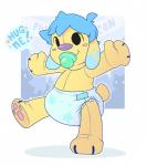 anthro baby blue_body blue_hair clean_diaper clothed clothing command commanding_viewer dialogue diaper diaper_only feet group hair heart_symbol hearts_around_text hindpaw hug_invitation hug_request male multicolored_body object_in_mouth pacifier pacifier_in_mouth pawpads paws pink_pawpads plushification print_diaper requesting rounded_star_polygon solo_focus speech_bubble star star_polygon starry_diaper talking_to_viewer text text_with_heart topless two_tone_body wearing_diaper yellow_body young young_anthro bubblepuppers bubblegum_(bubblepuppers) canid canine canis domestic_dog mammal digital_drawing_(artwork) digital_media_(artwork) english_text hi_res