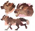 2017 brown_body brown_fur collar digital_media_(artwork) feral fur griffin_(maplespyder) horn hybrid hyena male mammal maplespyder open_mouth solo spotted_hyena standing teeth tongue