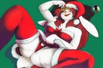 anthro bottomwear buckteeth butt clothed clothing clothing_lift costume female fluffy fluffy_tail fur holidays mistletoe panties plant pose santa_costume skirt skirt_lift solo tail teeth thick_thighs underwear white_body white_fur walas21 christmas lagomorph leporid mammal rabbit absurd_res hi_res pinup