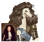 alternate_species anthro clothed clothing facial_hair france furrification king male mustache royalty rpf snout solo ssaggy15 portrait_of_louis_xiv_(charles_le_brun) real_world louis_xiv borzoi canid canine canis domestic_dog hunting_dog mammal sighthound digital_media_(artwork) digital_painting_(artwork) hi_res inspired_by_formal_art reference_image