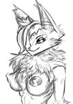 anthro bat_ears bat_nose big_breasts breasts female fluffy neck_tuft nipples smile solo tuft yamabat bat mammal hi_res monochrome