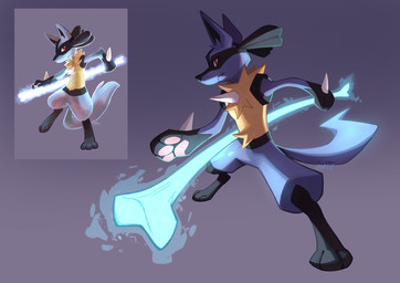 ambiguous_gender anthro black_body black_fur black_inner_ear blue_background blue_body blue_fur bone_rush chest_spike digitigrade feet fur hand_spike handpaw hindpaw pawpads paws pink_pawpads pokemon_move simple_background snout solo spikes spikes_(anatomy) standing yellow_body yellow_fur darmp nintendo pokemon generation_4_pokemon lucario pokemon_(species) 2022 digital_drawing_(artwork) digital_media_(artwork) e621_post_recursion full-length_portrait hi_res portrait redraw shaded