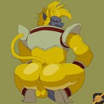 anthro backsack balls big_butt brown_eyes butt clothing crouching footwear fur genitals green_background grey_body grey_skin looking_at_viewer looking_back looking_back_at_viewer male perineum presenting presenting_hindquarters raised_tail shoes simple_background smile smirk solo tail yellow_balls yellow_body yellow_fur yellow_perineum darknsfwindie broly_culo dragon_ball baby_(dragon_ball) oozaru_baby ape haplorhine mammal oozaru primate 1:1 2022 cel_shading digital_drawing_(artwork) digital_media_(artwork) full-length_portrait hi_res meme portrait shaded
