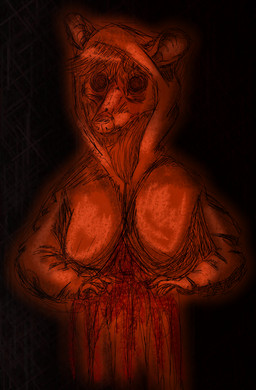 abstract_art ambiguous_gender anthro blood bodily_fluids clothing gore hair hoodie mental_illness spiral spiral_eyes topwear vent what conditional_dnp zer0rebel4 american_opossum mammal marsupial 2025 absurd_res guide_lines hi_res portrait