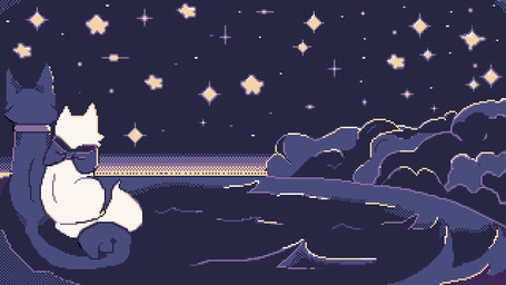 ambiguous_gender detailed_background duo feral fur night purple_body purple_fur romantic romantic_couple star white_body white_fur bloowolfy domestic_cat felid feline felis mammal 16:9 digital_media_(artwork) pixel_(artwork) restricted_palette widescreen