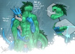 anthro anthro_on_anthro balls biceps big_muscles big_penis blue_body blue_cum blue_skin bodily_fluids colored_cum countershading cum cumshot dialogue duo ejaculation empty_eyes erection eyes_closed facial_markings firmly_grasp_it genital_fluids genitals glans green_body green_scales grin handjob head_markings horn humanoid_genitalia humanoid_penis male male/male markings muscular muscular_male nipples no_homo nude open_mouth orgasm orientation_play pecs penile penis penis_grab reach_around scales sex shower smile spikes standing tail text unusual_bodily_fluids unusual_cum unusual_genital_fluids bgn bandai_namco digimon mythology mr._stanley digimon_(species) dragon exveemon mythological_creature mythological_scalie scalie 2008 digital_media_(artwork) english_text